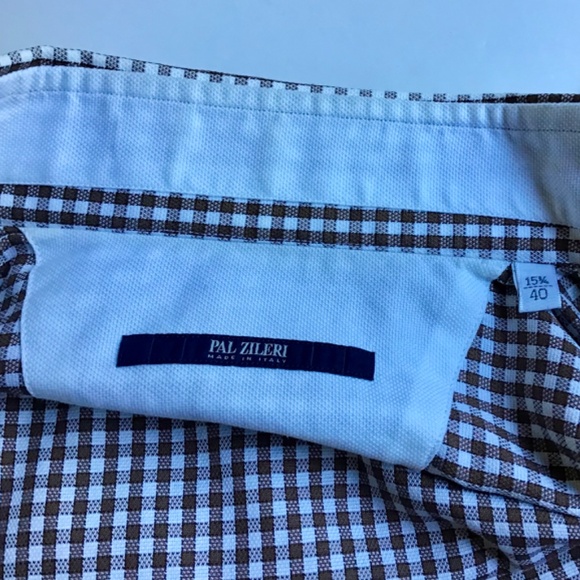 Pal Zileri light brown checkered cotton shirt Sz 15 3/4 , 40  made in Italy 🇮🇹 - Picture 6 of 9